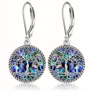 925 Sterling Silver Tree Of Life Earrings Tree Of Life Abalone Shell